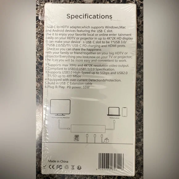 NIB HDTV Adapter w/ 6in1 USB C HUB + Card Reader - Picture 2 of 2